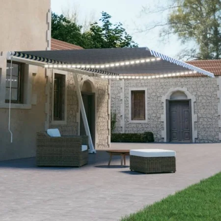 Automatic awning LED wind sensor blue and white 500x300 cm by , Awnings - Ref: Foro24-3069591, Price: 756,67 €, Discount: %