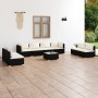 Set de muebles de jardín 9 pzas cojines ratán sintético negro