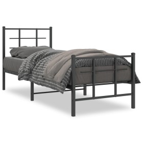 Bed frame with headboard and black metal footboard 80x200 cm by , Beds and slatted bases - Ref: Foro24-355570, Price: 74,50 €...