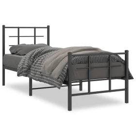 Bed frame with headboard and black metal footboard 80x200 cm by , Beds and slatted bases - Ref: Foro24-355570, Price: 73,29 €...