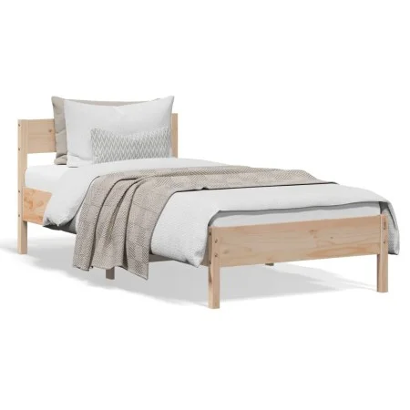 Bed frame with solid pine wood headboard 100x200 cm by , Beds and slatted bases - Ref: Foro24-842758, Price: 109,57 €, Discou...
