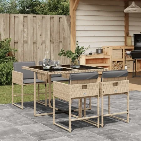 Set comedor de jardín 5 pzas con cojines ratán sintético beige de , Conjuntos de jardín - Ref: Foro24-3211260, Precio: 306,76...