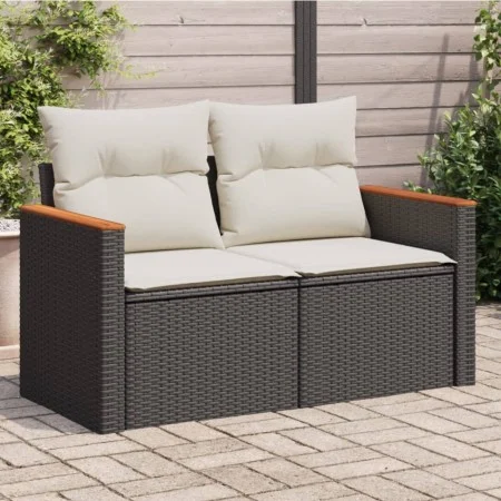 2-seater garden sofa with black synthetic rattan cushions by , Outdoor sofas - Ref: Foro24-366020, Price: 145,32 €, Discount: %