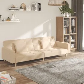 2-seater sofa bed with two pillows in cream fabric by , Sofas - Ref: Foro24-375802, Price: 277,32 €, Discount: %