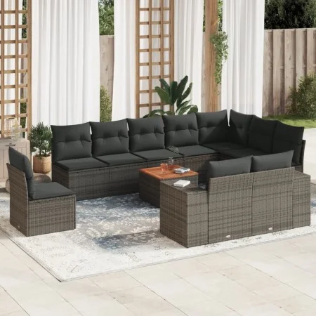 Set de sofás de jardín 11 pzas y cojines ratán sintético gris de , Conjuntos de jardín - Ref: Foro24-3225500, Precio: 649,65 ...