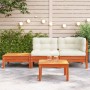Garden sofa with cushions and footrest in solid pine wood by , Modular outdoor sofas - Ref: Foro24-838186, Price: 228,48 €, D...