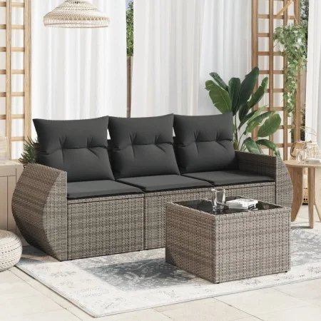4-piece garden sofa set and gray synthetic rattan cushions by , Garden sets - Ref: Foro24-3253407, Price: 273,18 €, Discount: %