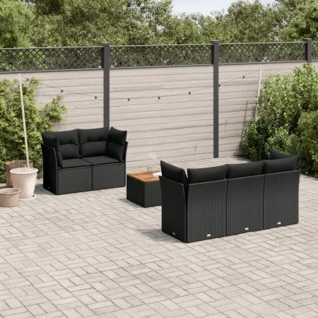 6-teiliges Gartensofa-Set und schwarze synthetische Rattankissen von , Gartensets - Ref: Foro24-3223479, Preis: 389,38 €, Rab...