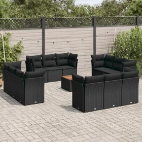 Garden sofa and cushion set 13 pieces black synthetic rattan by , Garden sets - Ref: Foro24-3223535, Price: 895,67 €, Discoun...