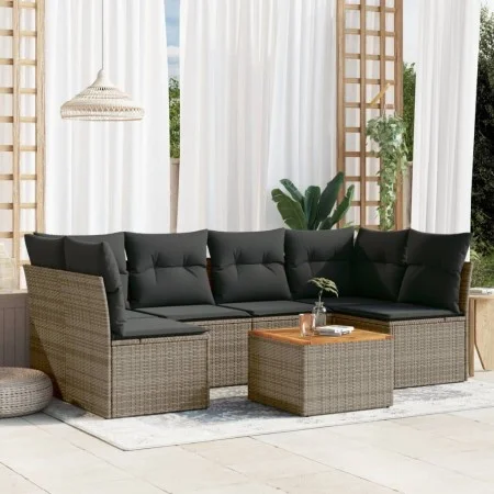 7-piece garden sofa set with gray PE rattan cushions by , Garden sets - Ref: Foro24-3223561, Price: 383,82 €, Discount: %