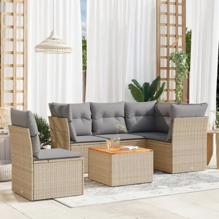 Garden sofa set with cushions 6 pieces beige synthetic rattan by , Garden sets - Ref: Foro24-3223644, Price: 360,17 €, Discou...