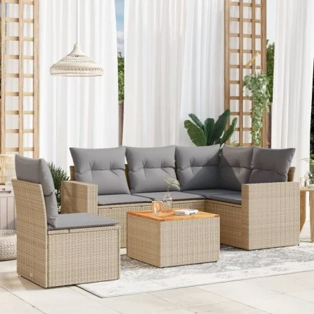 Gartensofa-Set mit Kissen, 6-teilig, beiges synthetisches Rattan von , Gartensets - Ref: Foro24-3224127, Preis: 372,16 €, Rab...