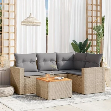Garden sofa set with cushions 5 pieces beige synthetic rattan by , Garden sets - Ref: Foro24-3224106, Price: 319,83 €, Discou...