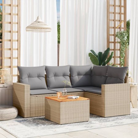 Gartensofa-Set mit Kissen, 5-teilig, beiges synthetisches Rattan von , Gartensets - Ref: Foro24-3224106, Preis: 325,90 €, Rab...