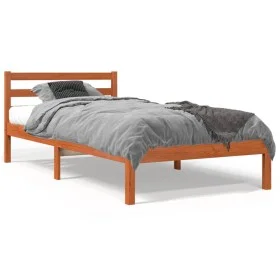 Wax brown solid pine wood bed frame 90x190 cm by , Beds and slatted bases - Ref: Foro24-844138, Price: 69,05 €, Discount: %
