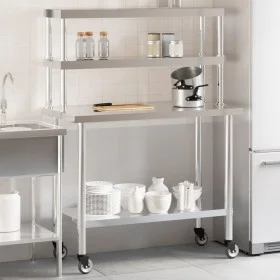 Mesa de trabajo para cocina con estante acero inox 110x55x150cm de , Restauración - Ref: Foro24-3208906, Precio: 250,52 €, De...