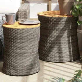 Garden side tables 2 pieces gray rattan wooden surface by , Garden tables - Ref: Foro24-366289, Price: 150,33 €, Discount: %
