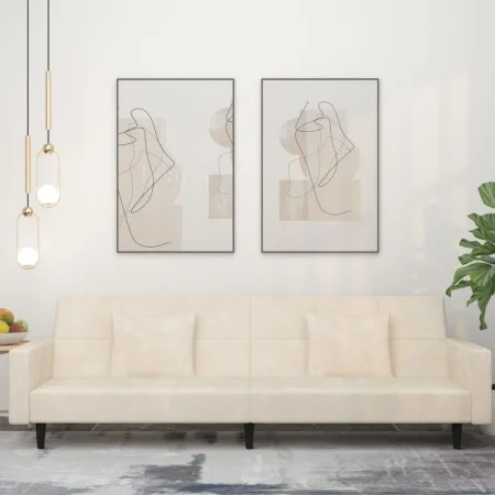 Sofá cama de 2 plazas con dos almohadas terciopelo color crema de , Sofás - Ref: Foro24-375823, Precio: 277,01 €, Descuento: %