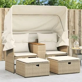 2 seater garden sofa with awning and beige PE rattan stools by , Outdoor sofas - Ref: Foro24-365802, Price: 362,20 €, Discoun...