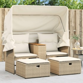 2-Sitzer-Gartensofa mit Markise und beigefarbenen PE-Rattanhockern von , Outdoor-Sofas - Ref: Foro24-365802, Preis: 288,65 €,...