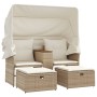 2 seater garden sofa with awning and beige PE rattan stools by , Outdoor sofas - Ref: Foro24-365802, Price: 288,65 €, Discoun...