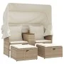 2 seater garden sofa with awning and beige PE rattan stools by , Outdoor sofas - Ref: Foro24-365802, Price: 362,20 €, Discoun...