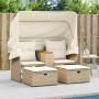 2 seater garden sofa with awning and beige PE rattan stools by , Outdoor sofas - Ref: Foro24-365802, Price: 288,65 €, Discoun...