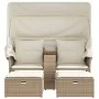 2 seater garden sofa with awning and beige PE rattan stools by , Outdoor sofas - Ref: Foro24-365802, Price: 362,20 €, Discoun...