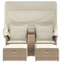 2-Sitzer-Gartensofa mit Markise und beigefarbenen PE-Rattanhockern von , Outdoor-Sofas - Ref: Foro24-365802, Preis: 289,75 €,...