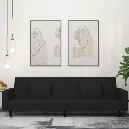 Sofá cama de 2 plazas con dos almohadas terciopelo negro de , Sofás - Ref: Foro24-375821, Precio: 271,54 €, Descuento: %