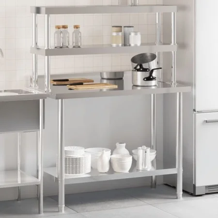 Mesa de trabajo para cocina con estante acero inox 110x55x150cm de , Restauración - Ref: Foro24-3208904, Precio: 263,13 €, De...