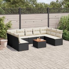 Gartensofa-Set 10-teilig mit schwarzen synthetischen Rattankissen von , Gartensets - Ref: Foro24-3223788, Preis: 507,17 €, Ra...