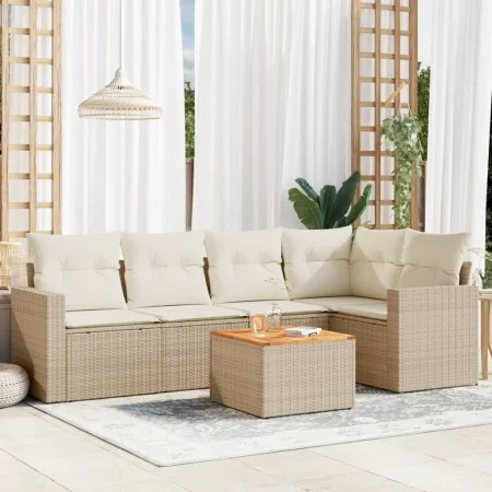 Gartensofa-Set mit Kissen, 6-teilig, beiges synthetisches Rattan von , Gartensets - Ref: Foro24-3224112, Preis: 424,58 €, Rab...