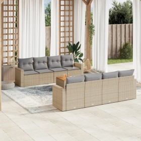 Set de sofás de jardín 9 pzas con cojines ratán sintético beige