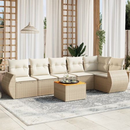 7-teiliges Gartensofa-Set und beige synthetische Rattankissen von , Gartensets - Ref: Foro24-3257346, Preis: 486,23 €, Rabatt: %