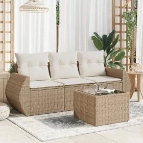 Gartensofa-Set mit Kissen, 4-teilig, beiges synthetisches Rattan von , Gartensets - Ref: Foro24-3253405, Preis: 326,93 €, Rab...