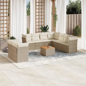 Set de sofás de jardín 11pzas con cojines ratán sintético beige