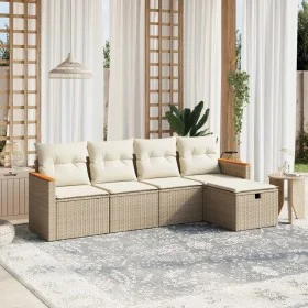 Garden sofa set with cushions 5 pieces beige synthetic rattan by , Garden sets - Ref: Foro24-3265286, Price: 337,58 €, Discou...