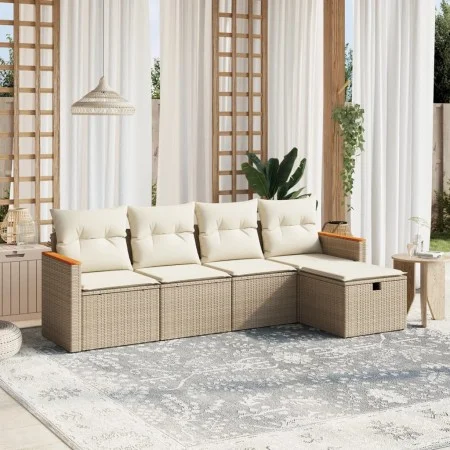 Garden sofa set with cushions 5 pieces beige synthetic rattan by , Garden sets - Ref: Foro24-3265286, Price: 337,58 €, Discou...