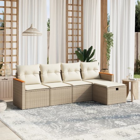 Gartensofa-Set mit Kissen, 5-teilig, beiges synthetisches Rattan von , Gartensets - Ref: Foro24-3265286, Preis: 307,26 €, Rab...