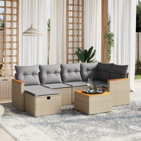 Gartensofa-Set mit beigem Kissenmix, 7-teilig aus PE-Rattan von , Gartensets - Ref: Foro24-3265308, Preis: 414,27 €, Rabatt: %
