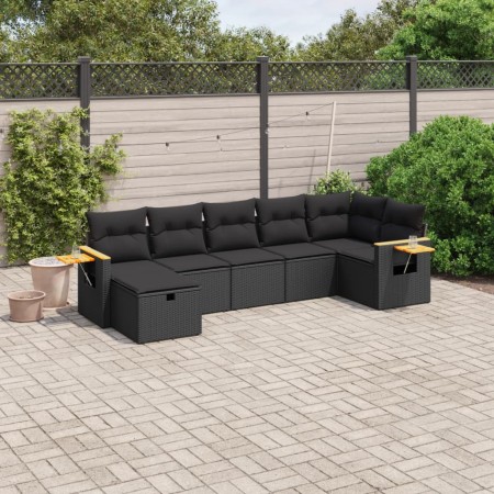 Set de comedor de jardín 7 pzas y cojines ratán sintético negro de , Conjuntos de jardín - Ref: Foro24-3265528, Precio: 466,7...
