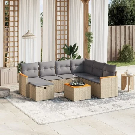 Gartensofa-Set mit beigem Kissenmix, 8-teilig aus PE-Rattan von , Gartensets - Ref: Foro24-3265336, Preis: 470,35 €, Rabatt: %