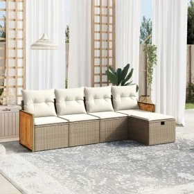 Gartensofa-Set mit Kissen, 5-teilig, beiges synthetisches Rattan von , Gartensets - Ref: Foro24-3265720, Preis: 342,96 €, Rab...