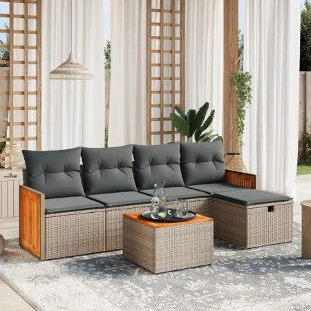 6-teiliges Gartenmöbel-Set und graue synthetische Rattankissen von , Gartensets - Ref: Foro24-3265729, Preis: 349,28 €, Rabat...