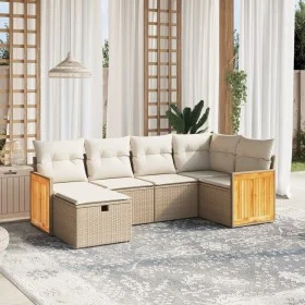 Garden sofa set with cushions 6 pieces beige synthetic rattan by , Garden sets - Ref: Foro24-3265734, Price: 435,44 €, Discou...