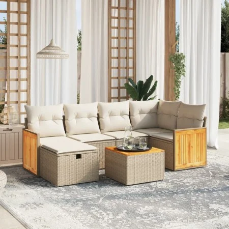 7-teiliges Gartensofa-Set und beigefarbene synthetische Rattankissen von , Gartensets - Ref: Foro24-3265741, Preis: 483,37 €,...