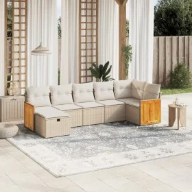 7-teiliges Gartensofa-Set und beigefarbene synthetische Rattankissen von , Gartensets - Ref: Foro24-3265748, Preis: 480,96 €,...