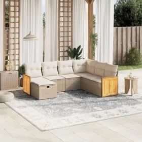 7-teiliges Gartensofa-Set und beigefarbene synthetische Rattankissen von , Gartensets - Ref: Foro24-3265762, Preis: 480,96 €,...
