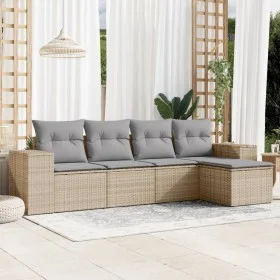Garden sofa set with cushions 5 pieces beige synthetic rattan by , Modular outdoor sofas - Ref: Foro24-3222488, Price: 316,40...
